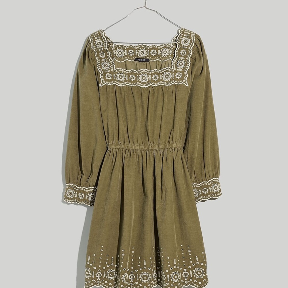 Madewell Embroidered Corduroy Square-Neck Mini Dress XS